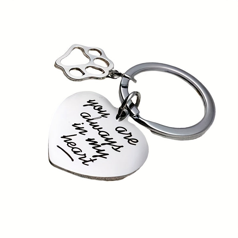 Pet Memorial Stainless Steel Engraved Keychain, Always In My Heart