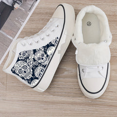 Skull Print Plush Lined Chunky Canvas Sneakers