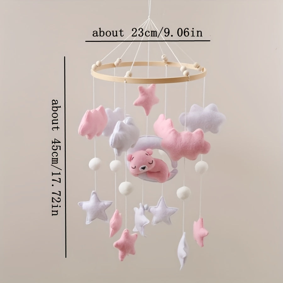 Multicolor Pink Bear Moon Mobile Handcrafted Toy for Cognitive Development