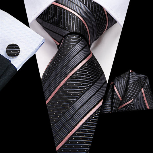 Striped Necktie Set With Cufflink for Party Wedding