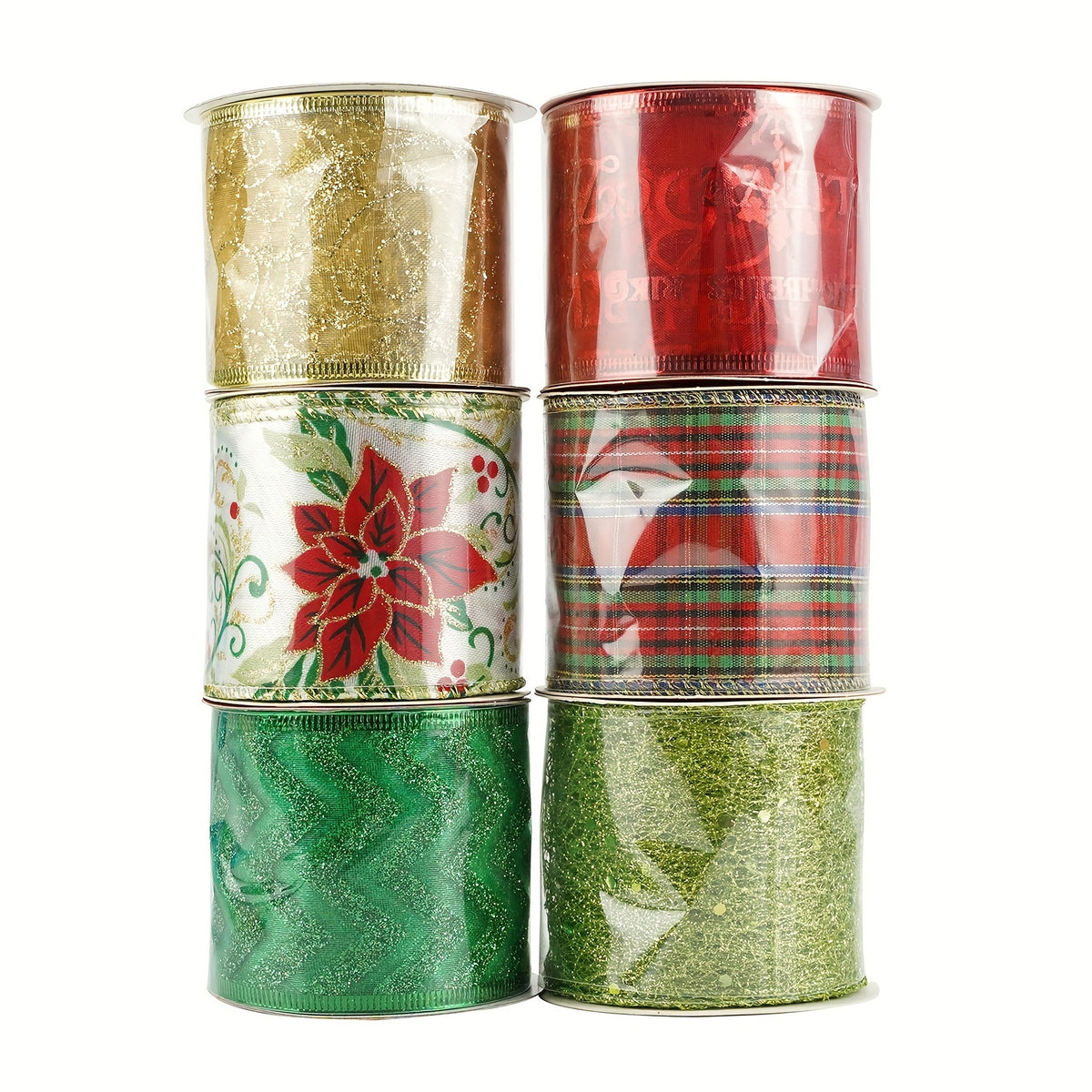 6pcs Christmas Crochet Wire Edge Ribbon DIY Bow Accessories