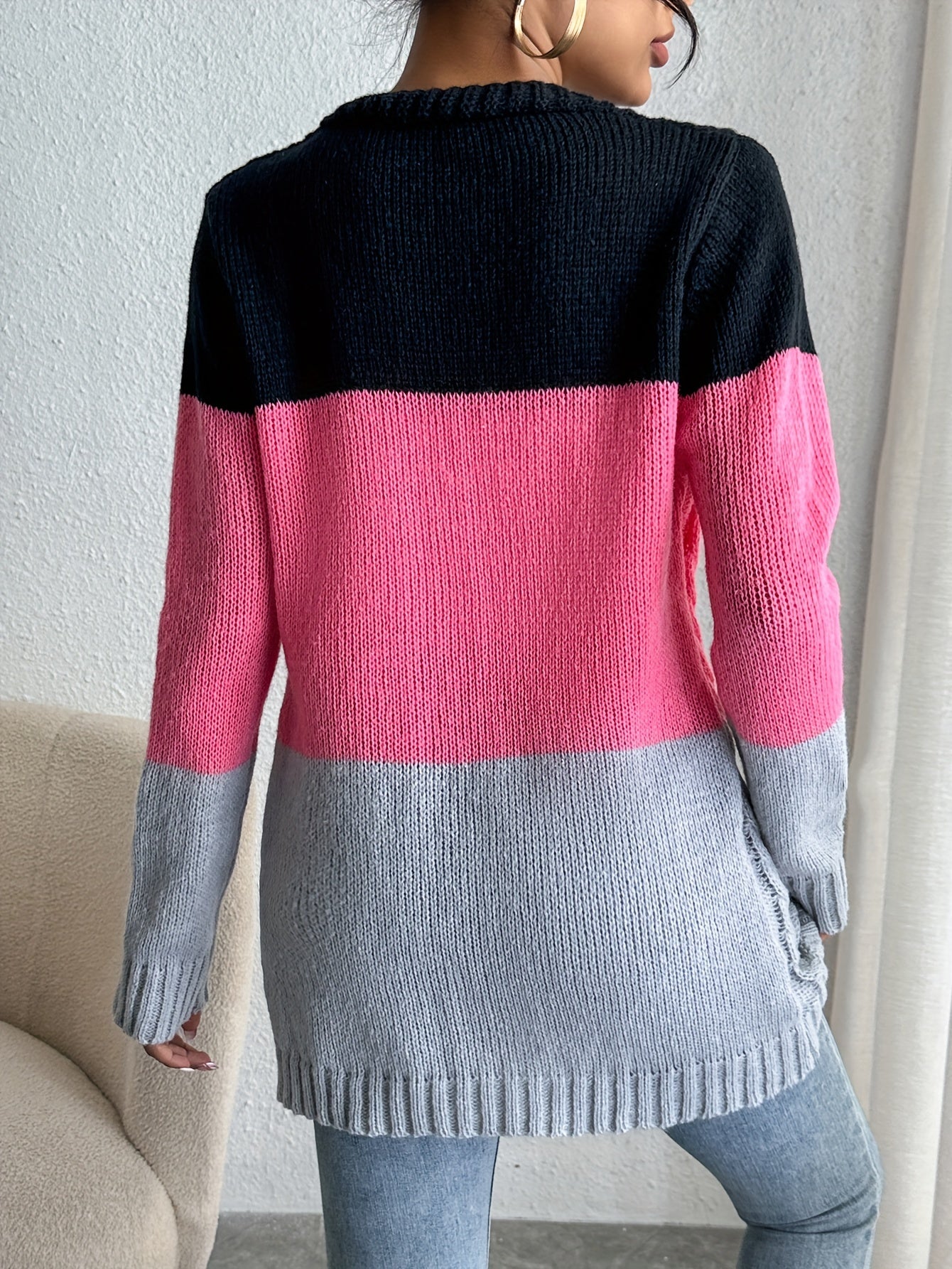 Casual Long Sleeve Cardigan For Spring & Fall Women's Clothing
