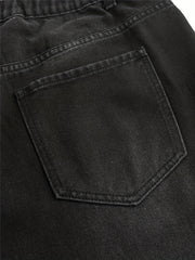 Solid Button Fly Elastic Straight Leg Jeans