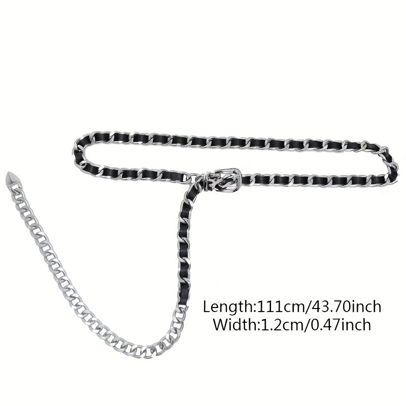 Silvery Metal Waist Chain Braided PU Belly Chain Hip Hop Decorative Chain Belt