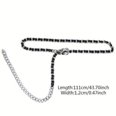 Silvery Metal Waist Chain Braided PU Belly Chain Hip Hop Decorative Chain Belt