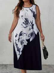  Colorblock Floral Print Tank Dress