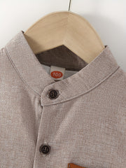 Boys Button Down Shirt Short Sleeve Stand Collar Tee Tops