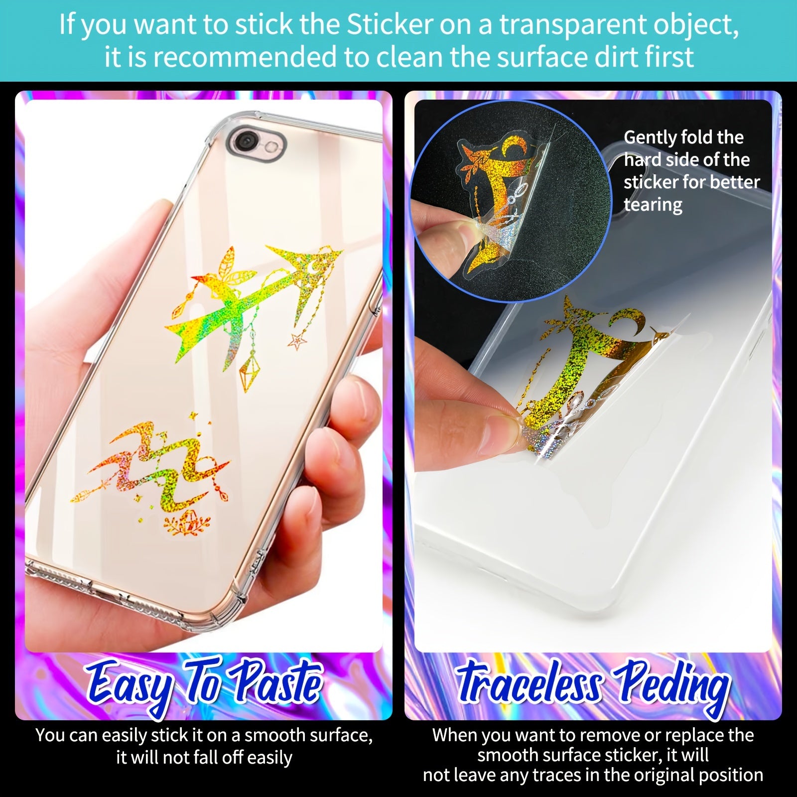 100pcs Deep Sky Holographic Stickers Moon Star Resin DIY Decor Waterproof