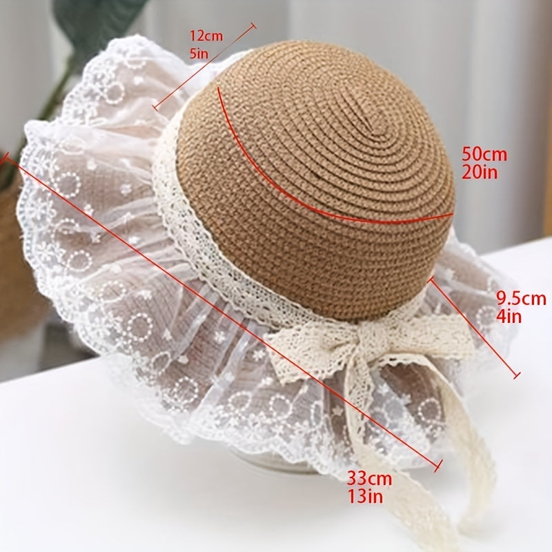 Kids' Straw Bucket Hat Set for Beach Sun Protection