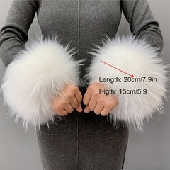 2pcs Winter Faux Fur Arm Warmers Short Wrist Band Cuffs for Women