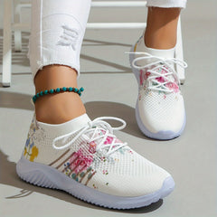 Floral Print Woven Running Shoes Soft Sole Sneakers Women