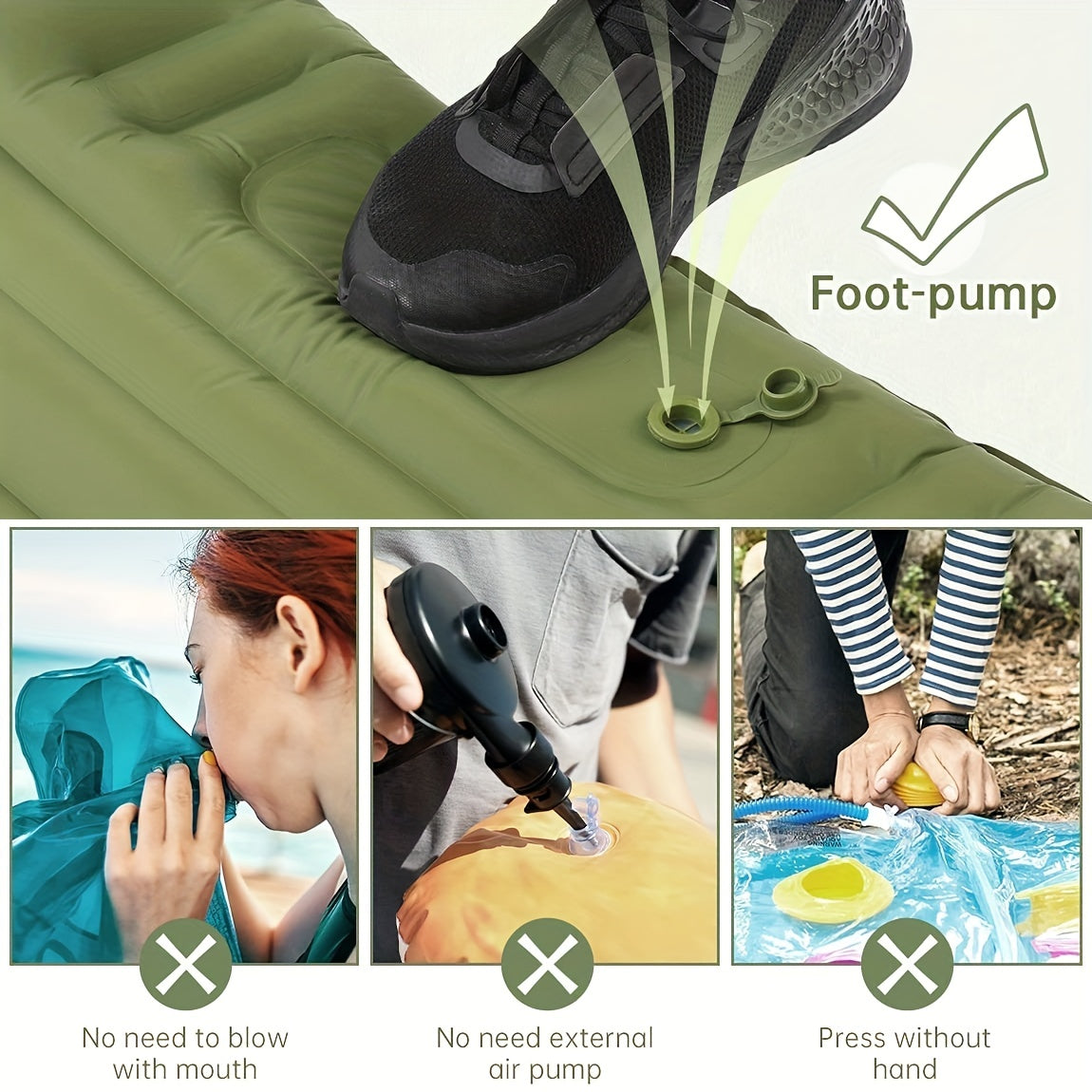 Ultralight Inflatable Sleeping Pad with Pillow for Camping