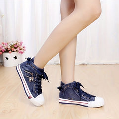 Skull Zipper High Top Canvas Sneakers Lace Up Skate Shoes