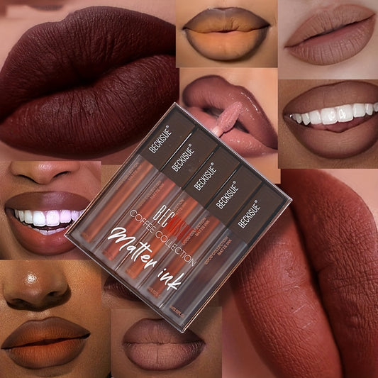 Coffee Nude Matte Velvet Lipstick Set of 5 Dark Light Coffee Lip Glaze