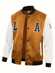 Spring Knit Block Baseball Jacket Men's Casual Snap Button Jackets