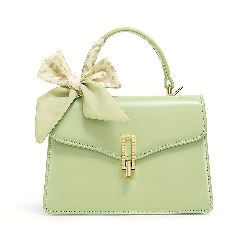 TOUTOU Square Handbag Small Scarf Decor Satchel Purse Leather Crossbody Bag