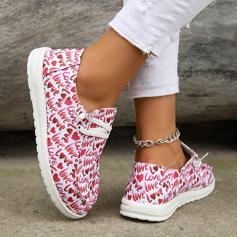 Women's Heart & Letter Printed Lace Up Flat Shoes