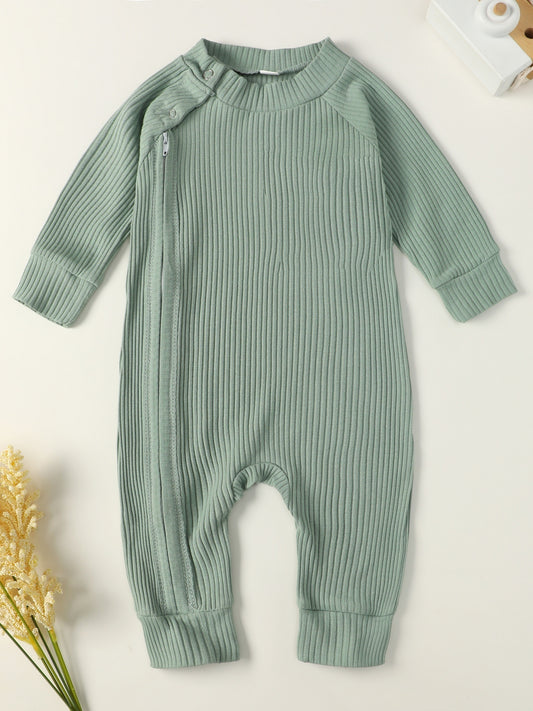 Baby Boy Cotton Ribbed Jumpsuit with Zipper Snaps