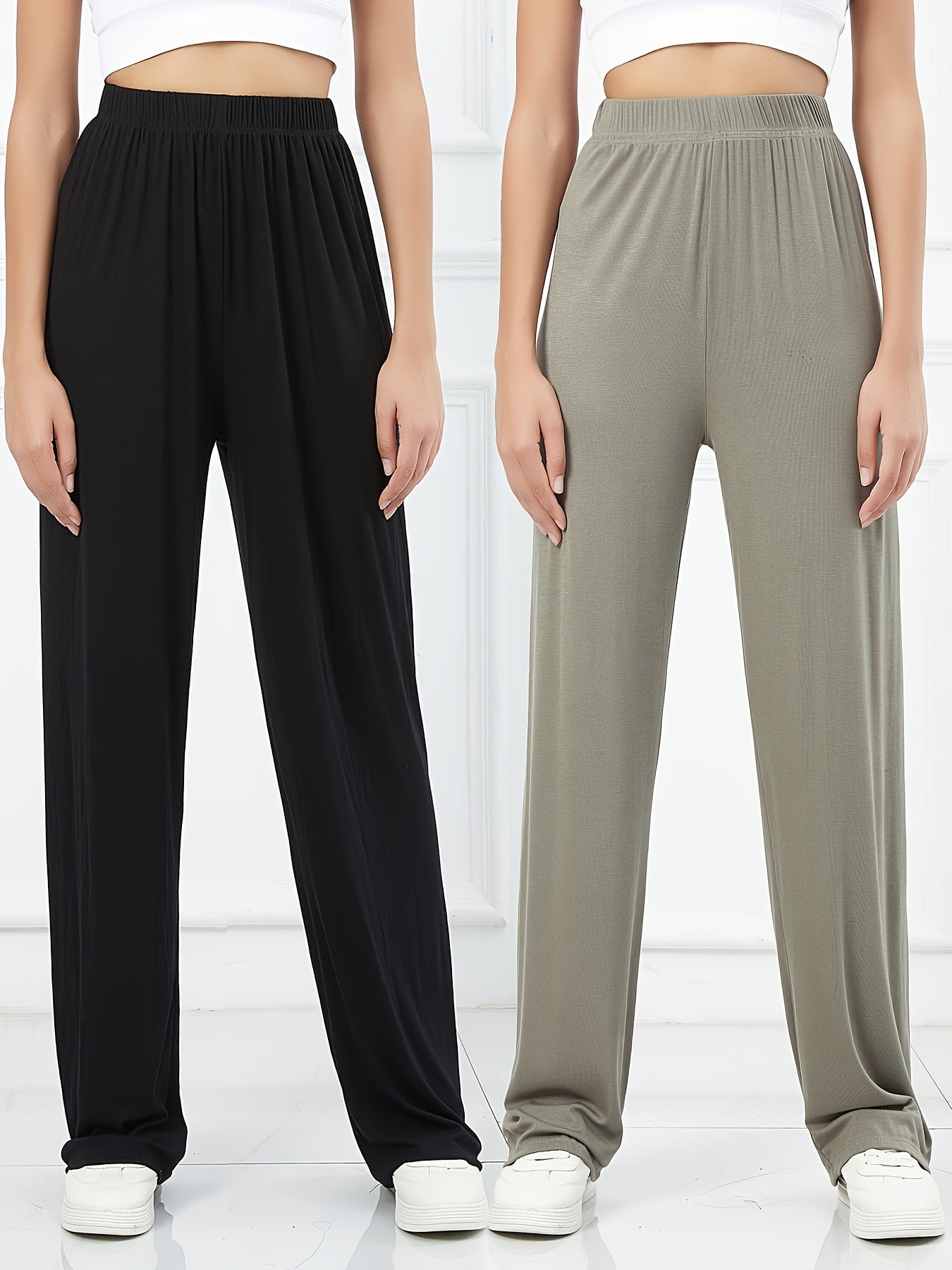 2pcs Women's Stretch Jogger Pants Elastic Waist Loose Fit Casual Activewear