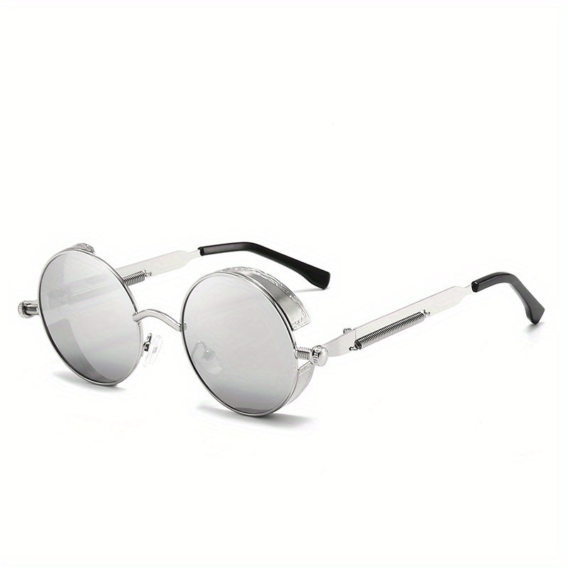 Vintage Steampunk Sunglasses Round Metal Block Shades UV400 Driving Eyewear