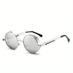 Vintage Steampunk Sunglasses Round Metal Block Shades UV400 Driving Eyewear
