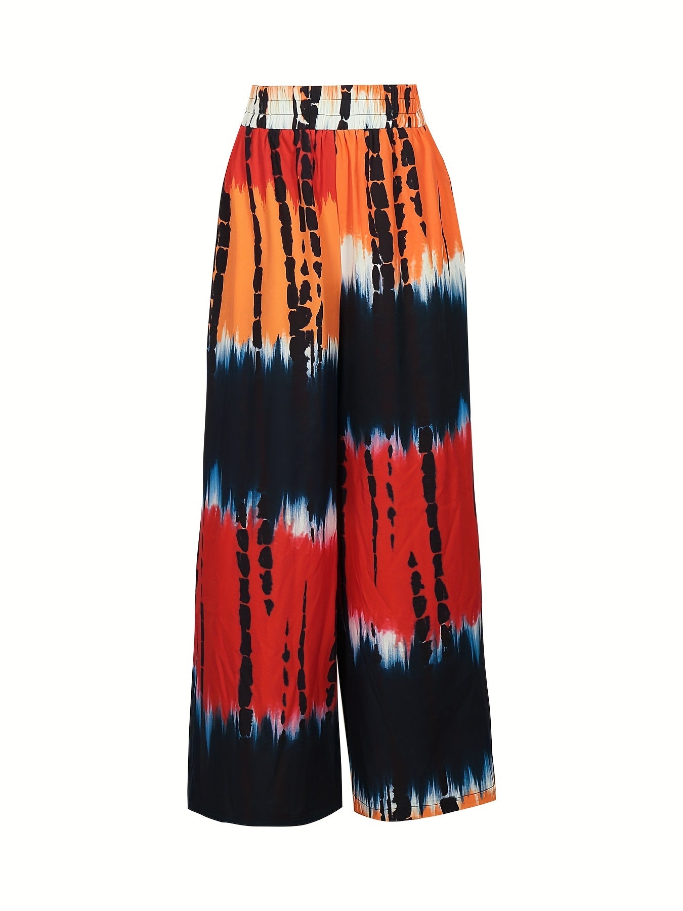 Plus Size Colorblock Tie Dye Wide Leg Pants