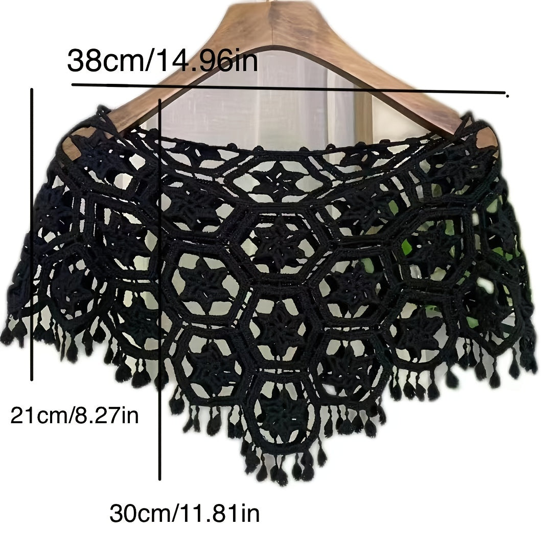 Vintage Hollow Out Tassel Shawl & Breathable Wrap