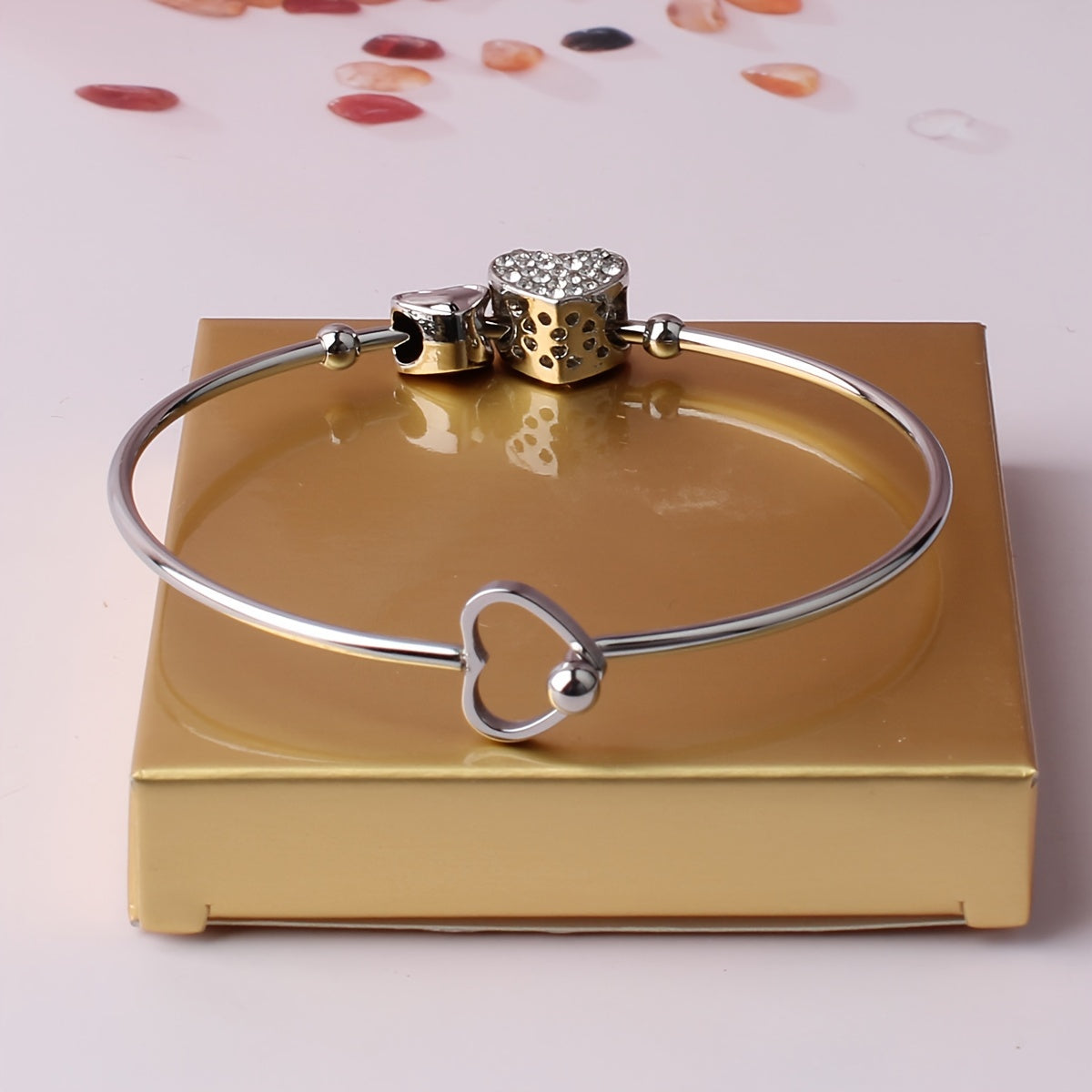 304 Stainless Steel Bangle with Glass Charm