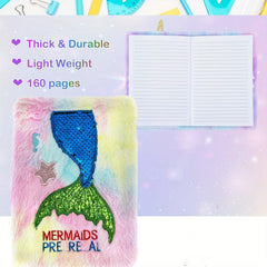 Mermaid Tail Plush Notebook A5 Wide Grid 80 Sheets Soft Furry Cover