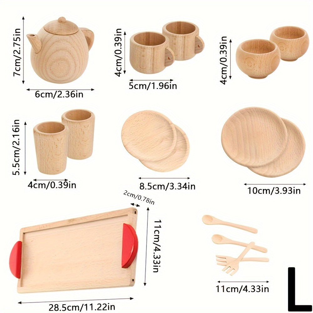 Wooden Playhouse Tea Set Kitchen Tableware Role Playing Game