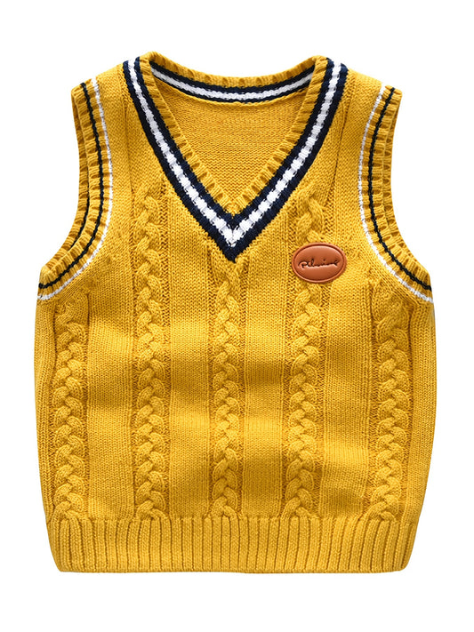 Boys V Neck Cable Knit Vest Sleeveless Pullover Sweater Top