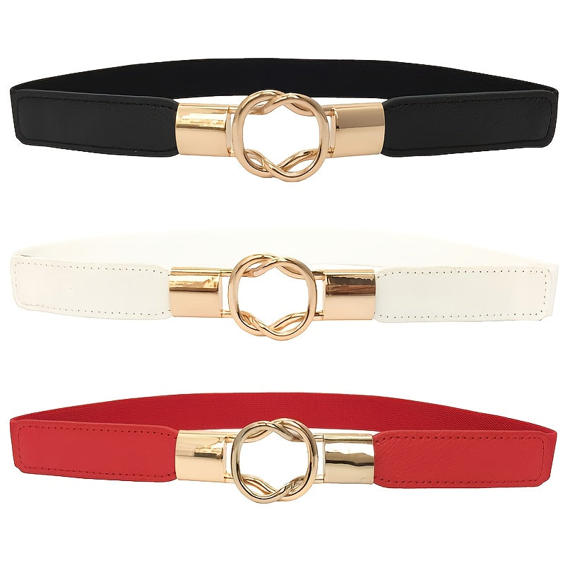 Women Retro Skinny Waist Belt with Golden Buckle