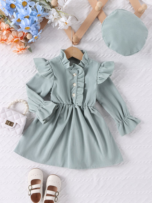 Girl's Ruffle Corduroy Tunic Dress For Party Going Out