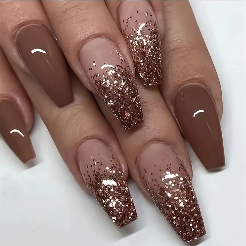 24 pcs Shimmer Ballerina Press On Nails Brown