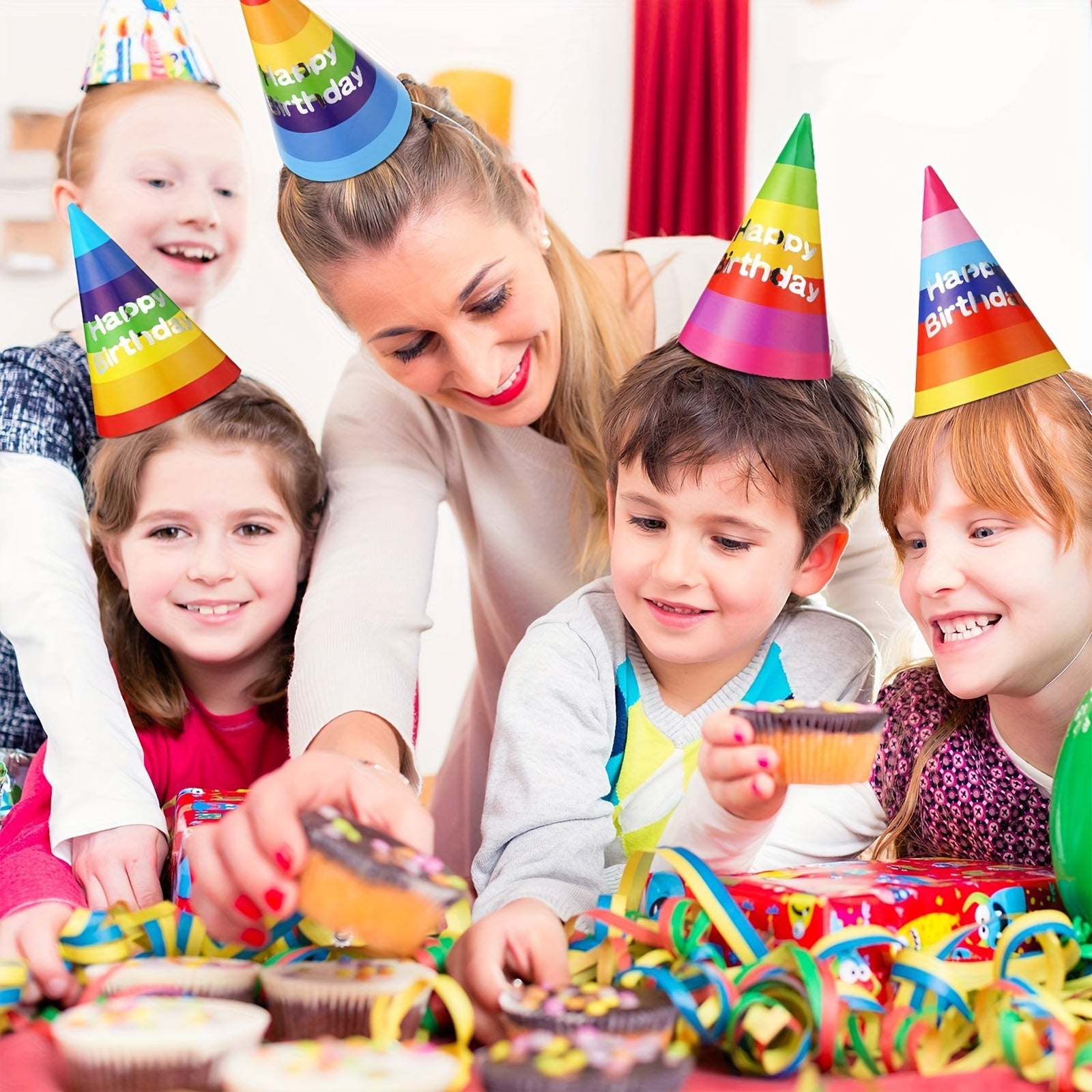 10pcs Rainbow Birthday Hats Colorful Party Decorations Small Gift