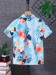 Boys' Hawaiian Shirt Short Sleeve Flower & Leaves Graphic Tee Kids Summer Top