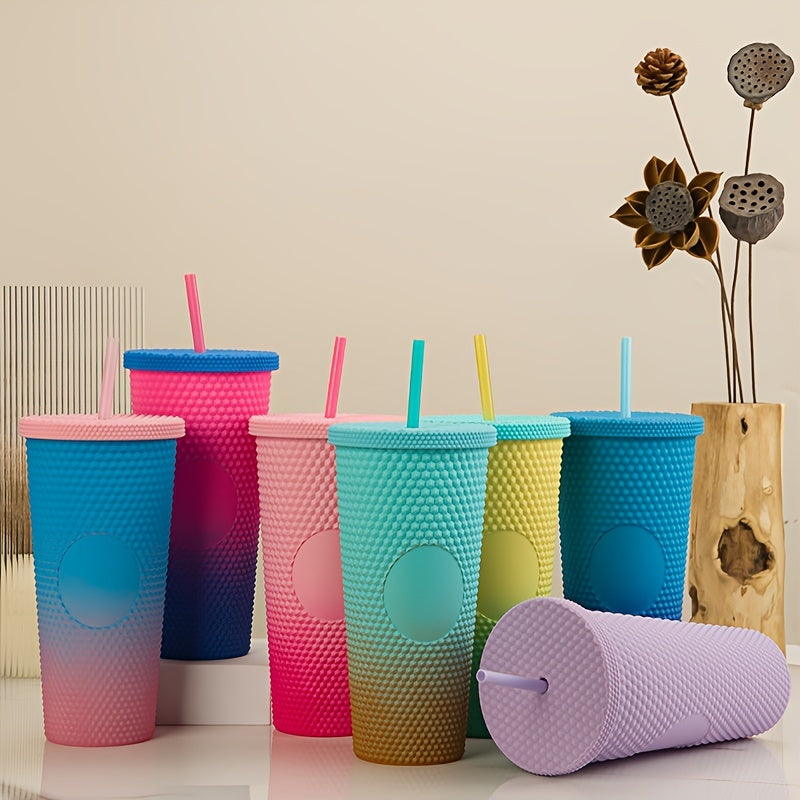 24oz Double Wall Plastic Straw Cup Frosted Gradient Water Cup