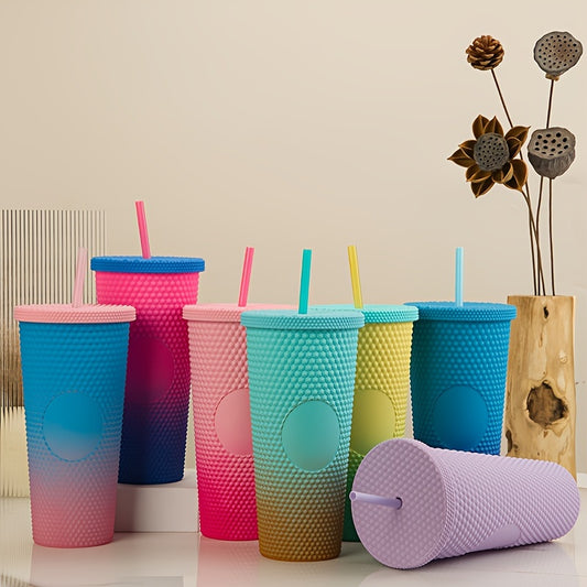 24oz Double Wall Plastic Straw Cup Frosted Gradient Water Cup