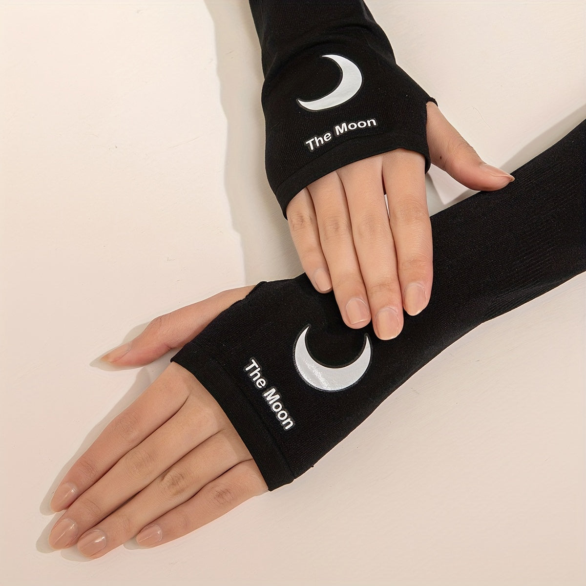 Moon Print Long Gloves Elastic Fingerless Sunscreen Gloves Women