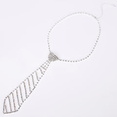 Rhinestone Tie Long Necklace Women's Bow Tie Diamond Dress Tie