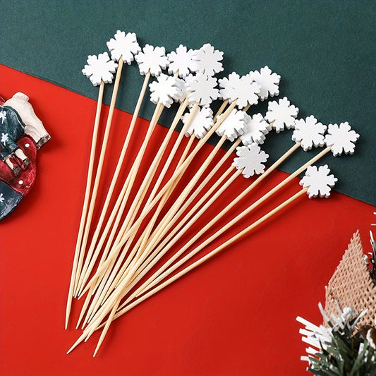 50pcs Mixed Snowflake Wooden Fruit Skewers Christmas Birthday Wedding Bar Bat Mi