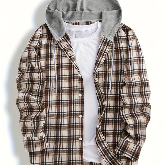 Men's Retro Plaid Shirt Jacket Hooded