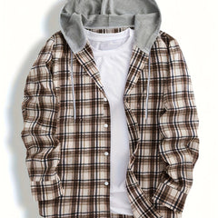 Men's Retro Plaid Shirt Jacket Hooded