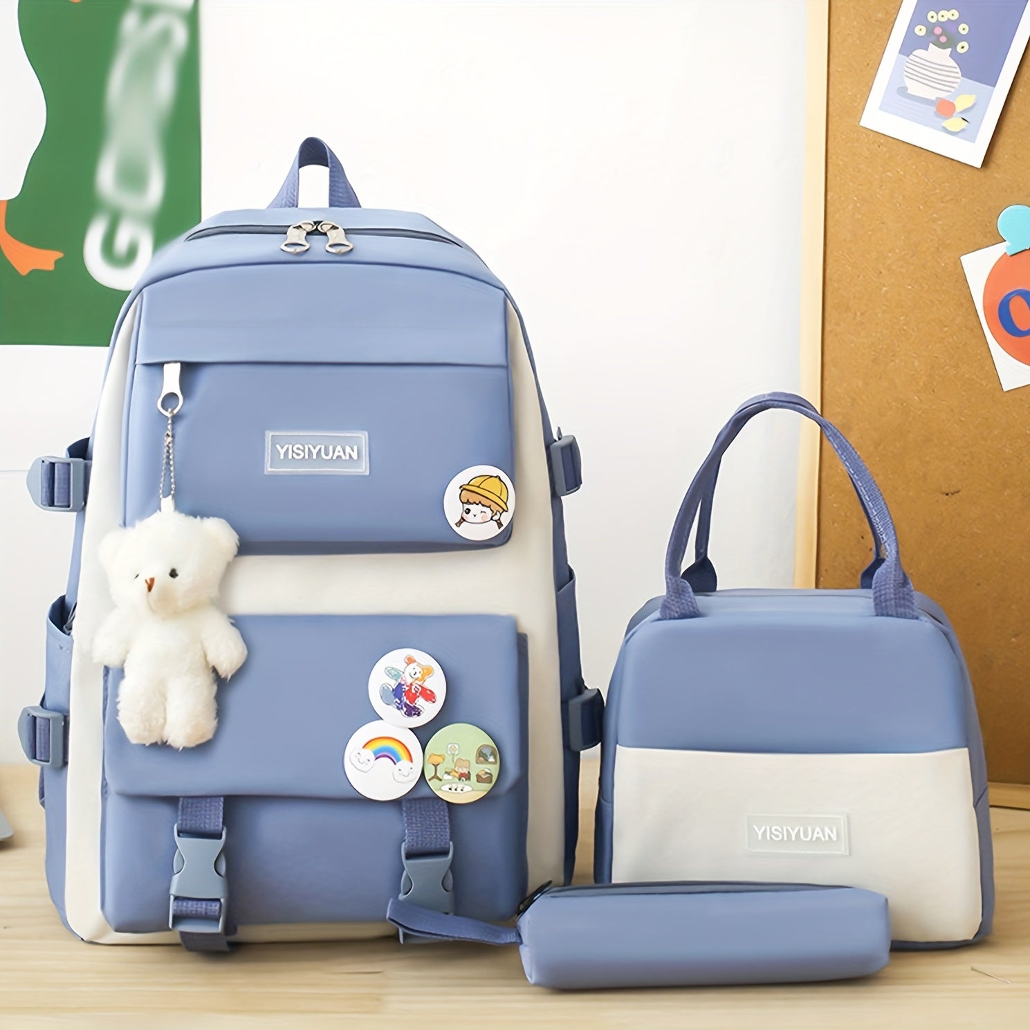 3PCS Casual School Bag Set Ultralight Backpack Lunch Pencil Bag
