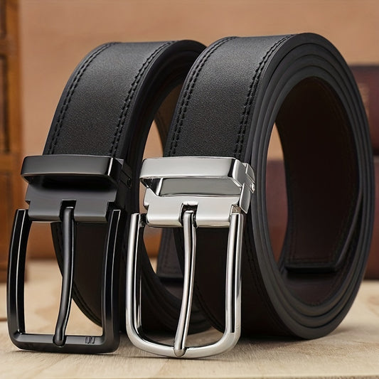 Two-sided Cowhide Men's Leather Belt Classic Alloy Buckle Business Jeans