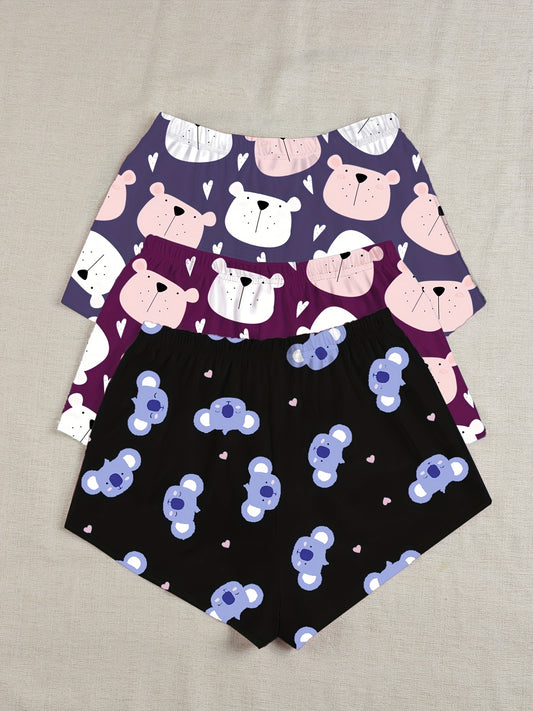 3 Cartoon Animal Lounge Bottoms Womens Shorts