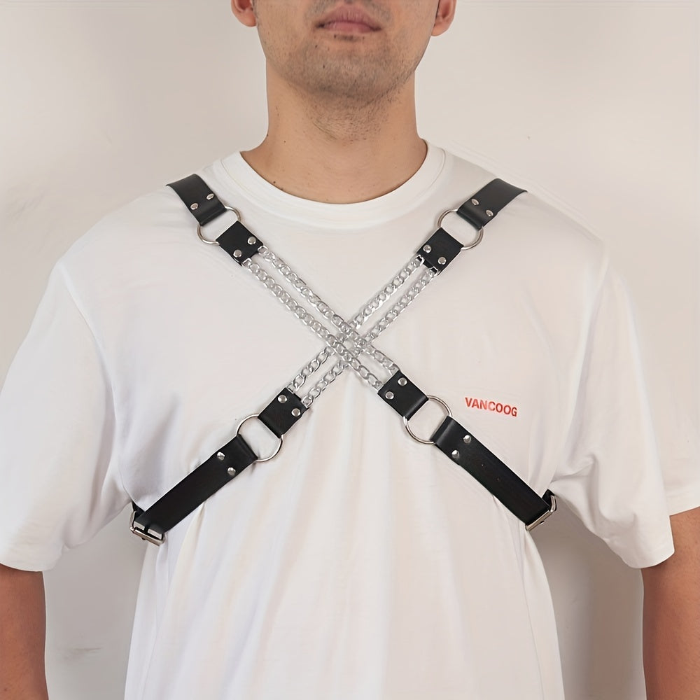 Men's Punk Body Chest Shoulder Harness PU Leather Chain Chest Belt Strap