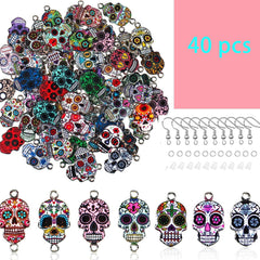 80pcs Halloween Skull Charms Dead Flower Enamel Skull Pendants Alloy Charms