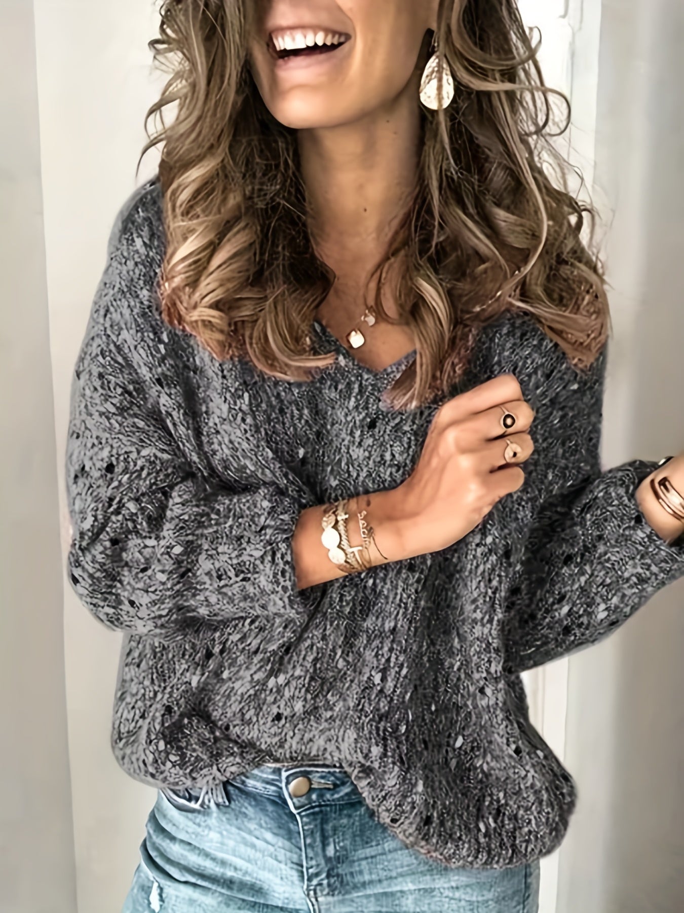 Long Sleeve Drop Shoulder Sweater Loose Casual Sweater Women's Clothing
