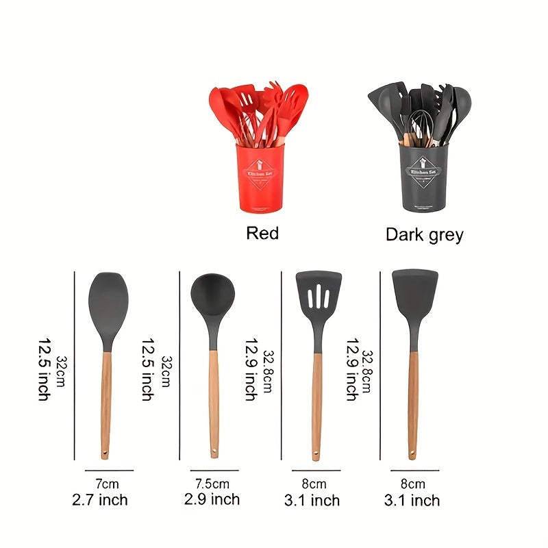12pcs Silicone Utensil Set Non Stick Kitchen Cooking Spatula Spoon